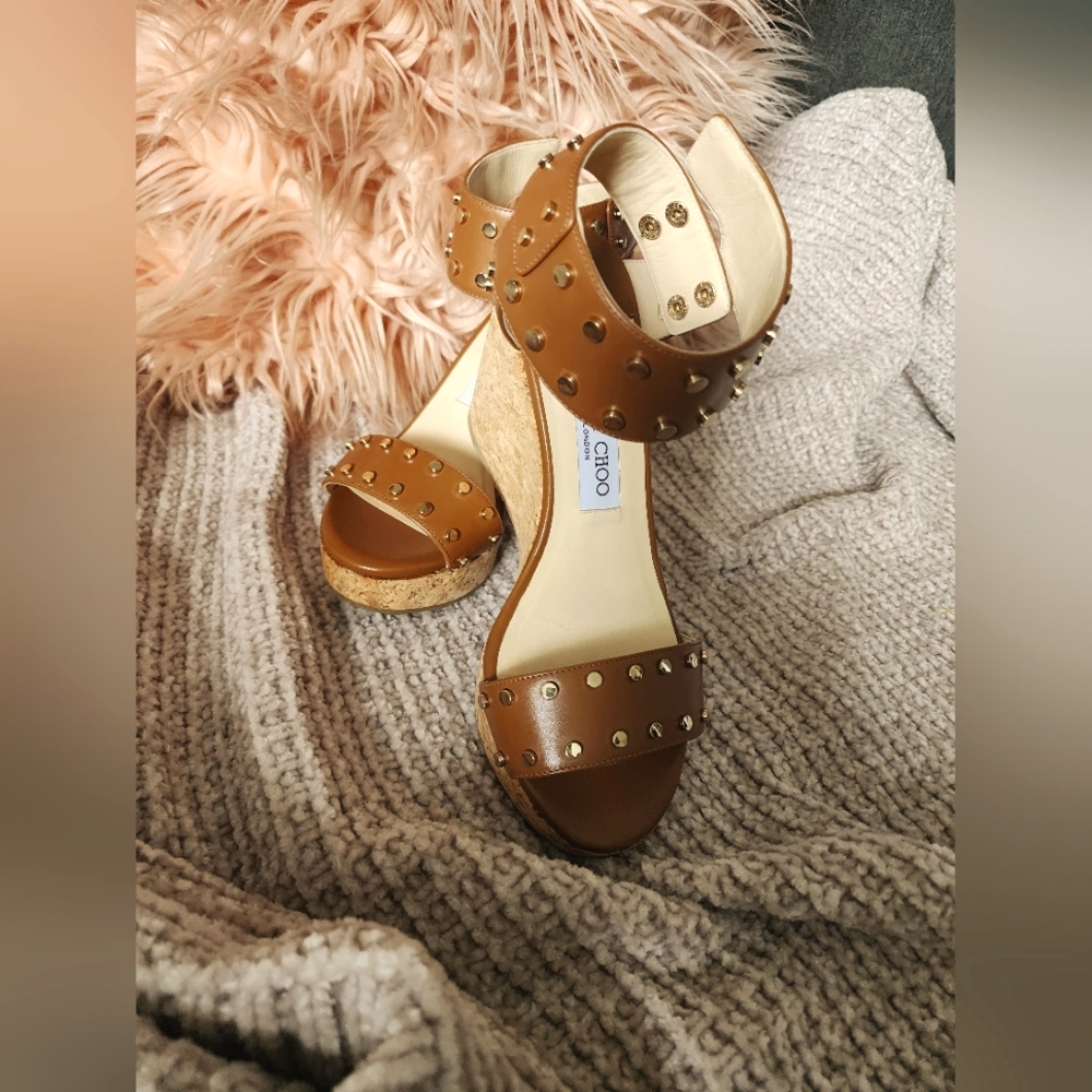 Jimmy Choo "Nelly" Studded Cork Sandal, Brown